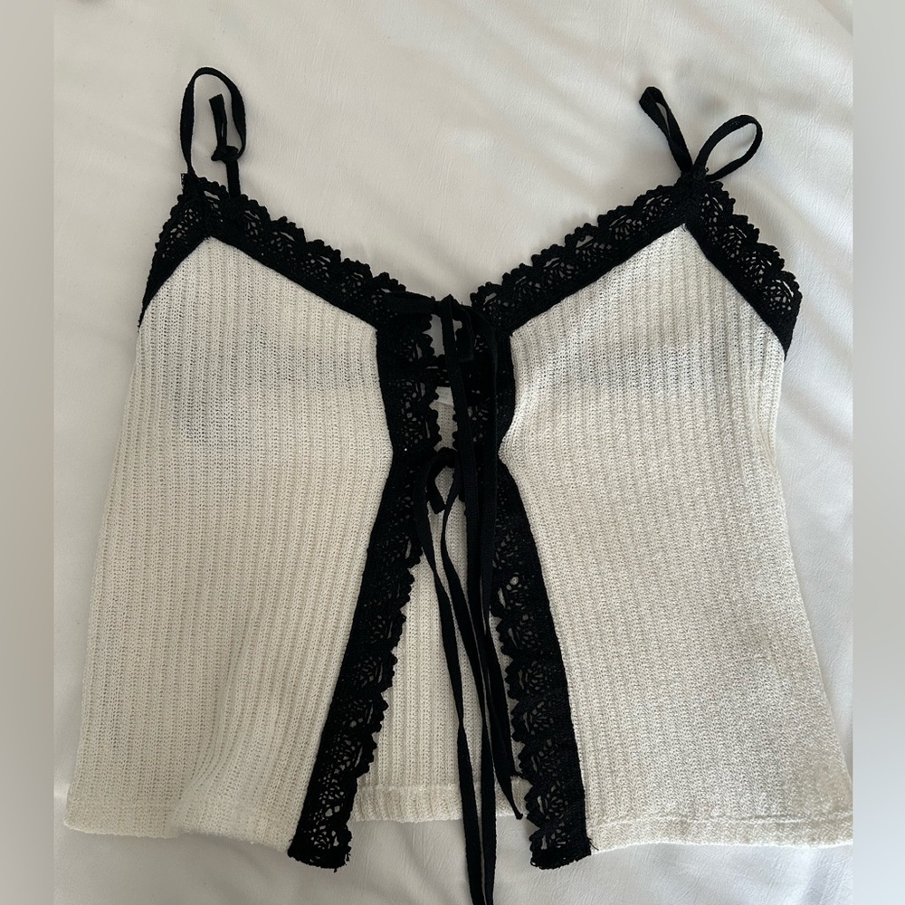 Zara Black and White Lace Knit Top